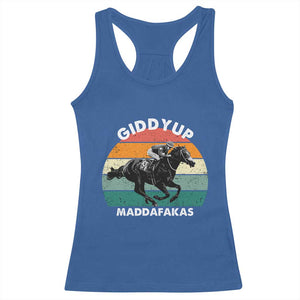 Giddy Up Madafakas Retro Sunset Horse Racing Racerback Tank Top Funny Sarcastic Equestrian Jockey Vintage 70s TS02 Royal Blue Print Your Wear