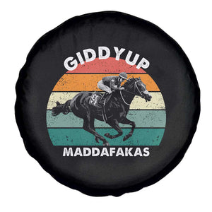 Giddy Up Madafakas Retro Sunset Horse Racing Spare Tire Cover Funny Sarcastic Equestrian Jockey Vintage 70s TS02 Print Your Wear