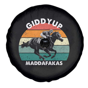 Giddy Up Madafakas Retro Sunset Horse Racing Spare Tire Cover Funny Sarcastic Equestrian Jockey Vintage 70s TS02 Print Your Wear