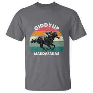 Giddy Up Madafakas Retro Sunset Horse Racing T Shirt Funny Sarcastic Equestrian Jockey Vintage 70s TS02 Charcoal Print Your Wear