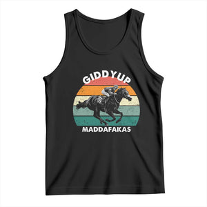 Giddy Up Madafakas Retro Sunset Horse Racing Tank Top Funny Sarcastic Equestrian Jockey Vintage 70s TS02 Black Print Your Wear
