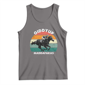 Giddy Up Madafakas Retro Sunset Horse Racing Tank Top Funny Sarcastic Equestrian Jockey Vintage 70s TS02 Deep Heather Print Your Wear