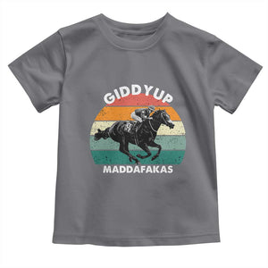 Giddy Up Madafakas Retro Sunset Horse Racing Toddler T Shirt Funny Sarcastic Equestrian Jockey Vintage 70s TS02 Charcoal Print Your Wear