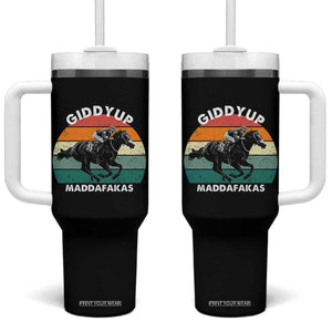 Giddy Up Madafakas Retro Sunset Horse Racing Tumbler With Handle Funny Sarcastic Equestrian Jockey Vintage 70s TS02 One Size: 40 oz Black Print Your Wear