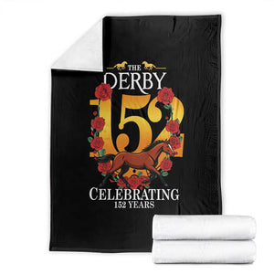 Celebrating 152 Years Horse Racing Anniversary Horseshoe Graphic Throw Blanket Elegant Run Lucky Charm Floral 152nd Anniversary TS02 Black Print Your Wear