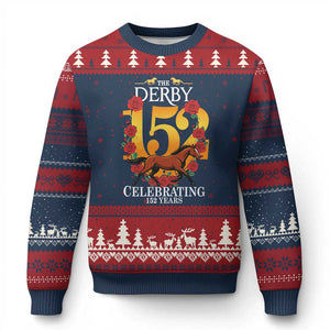 Celebrating 152 Years Horse Racing Anniversary Horseshoe Graphic Ugly Christmas Sweater Elegant Run Lucky Charm Floral 152nd Anniversary TS02 Navy Red Print Your Wear