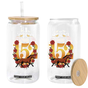 Celebrating 152 Years Horse Racing Anniversary Horseshoe Graphic Glass Can Elegant Run Lucky Charm Floral 152nd Anniversary TS02 Print Your Wear