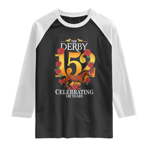 Celebrating 152 Years Horse Racing Anniversary Horseshoe Graphic Raglan Shirt Elegant Run Lucky Charm Floral 152nd Anniversary TS02 Black White Print Your Wear