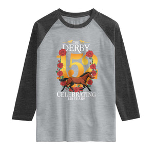 Celebrating 152 Years Horse Racing Anniversary Horseshoe Graphic Raglan Shirt Elegant Run Lucky Charm Floral 152nd Anniversary TS02 Heather Gray Heather Charcoal Print Your Wear