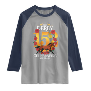 Celebrating 152 Years Horse Racing Anniversary Horseshoe Graphic Raglan Shirt Elegant Run Lucky Charm Floral 152nd Anniversary TS02 Sport Gray Navy Print Your Wear