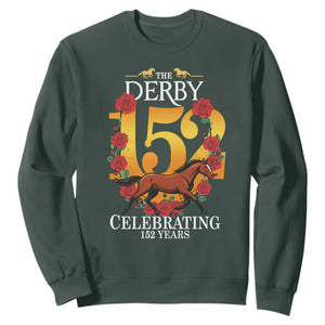 Celebrating 152 Years Horse Racing Anniversary Horseshoe Graphic Sweatshirt Elegant Run Lucky Charm Floral 152nd Anniversary TS02 Dark Forest Green Print Your Wear