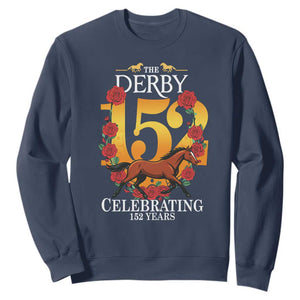 Celebrating 152 Years Horse Racing Anniversary Horseshoe Graphic Sweatshirt Elegant Run Lucky Charm Floral 152nd Anniversary TS02 Navy Print Your Wear