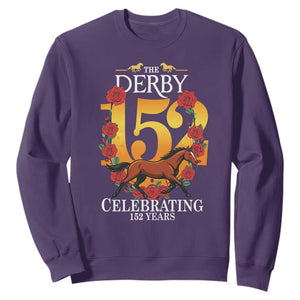 Celebrating 152 Years Horse Racing Anniversary Horseshoe Graphic Sweatshirt Elegant Run Lucky Charm Floral 152nd Anniversary TS02 Purple Print Your Wear