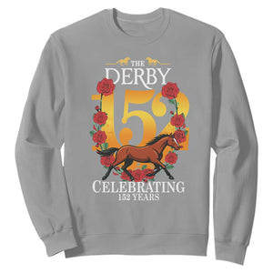 Celebrating 152 Years Horse Racing Anniversary Horseshoe Graphic Sweatshirt Elegant Run Lucky Charm Floral 152nd Anniversary TS02 Sport Gray Print Your Wear