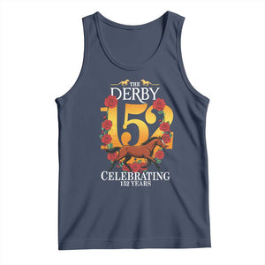 Celebrating 152 Years Horse Racing Anniversary Horseshoe Graphic Tank Top Elegant Run Lucky Charm Floral 152nd Anniversary TS02 Navy Print Your Wear