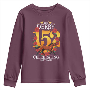 Celebrating 152 Years Horse Racing Anniversary Horseshoe Graphic Youth Sweatshirt Elegant Run Lucky Charm Floral 152nd Anniversary TS02 Maroon Print Your Wear