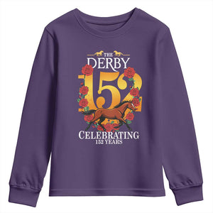 Celebrating 152 Years Horse Racing Anniversary Horseshoe Graphic Youth Sweatshirt Elegant Run Lucky Charm Floral 152nd Anniversary TS02 Purple Print Your Wear