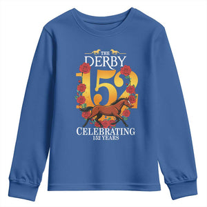 Celebrating 152 Years Horse Racing Anniversary Horseshoe Graphic Youth Sweatshirt Elegant Run Lucky Charm Floral 152nd Anniversary TS02 Royal Blue Print Your Wear