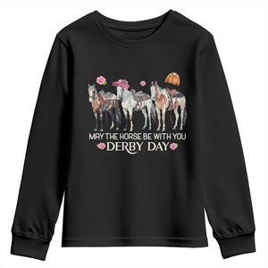 May The Horse Be With You Derby Day Youth Sweatshirt Funny Horse Racing Triple Horse Equestrian Graphic TS02 Black Print Your Wear