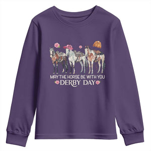 May The Horse Be With You Derby Day Youth Sweatshirt Funny Horse Racing Triple Horse Equestrian Graphic TS02 Purple Print Your Wear