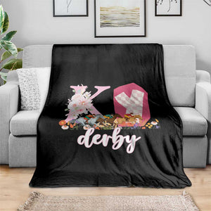 Retro Floral KY Horse Racing Graphic Throw Blanket Pink Gingham Southern Belle Derby Day Aesthetic TS02 Print Your Wear