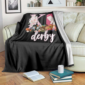 Retro Floral KY Horse Racing Graphic Throw Blanket Pink Gingham Southern Belle Derby Day Aesthetic TS02 Print Your Wear