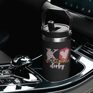 Retro Floral KY Horse Racing Graphic Flip Straw Tumbler Pink Gingham Southern Belle Derby Day Aesthetic TS02 Print Your Wear