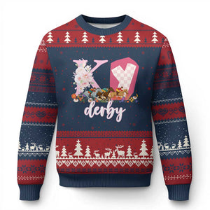 Retro Floral KY Horse Racing Graphic Ugly Christmas Sweater Pink Gingham Southern Belle Derby Day Aesthetic TS02 Navy Red Print Your Wear