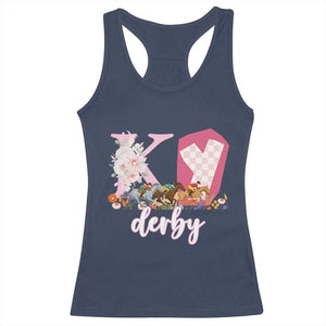 Retro Floral KY Horse Racing Graphic Racerback Tank Top Pink Gingham Southern Belle Derby Day Aesthetic TS02 Navy Print Your Wear