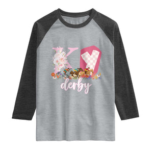 Retro Floral KY Horse Racing Graphic Raglan Shirt Pink Gingham Southern Belle Derby Day Aesthetic TS02 Heather Gray Heather Charcoal Print Your Wear