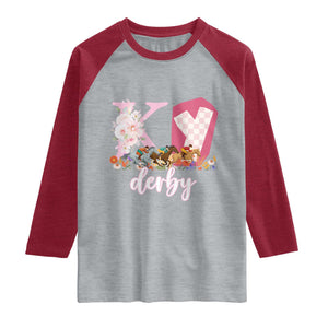 Retro Floral KY Horse Racing Graphic Raglan Shirt Pink Gingham Southern Belle Derby Day Aesthetic TS02 Heather Gray Heather Red Print Your Wear