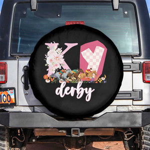 Retro Floral KY Horse Racing Graphic Spare Tire Cover Pink Gingham Southern Belle Derby Day Aesthetic TS02 No hole Black Print Your Wear