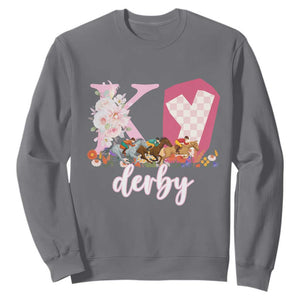 Retro Floral KY Horse Racing Graphic Sweatshirt Pink Gingham Southern Belle Derby Day Aesthetic TS02 Charcoal Print Your Wear