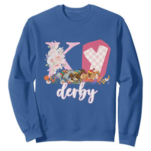 Retro Floral KY Horse Racing Graphic Sweatshirt Pink Gingham Southern Belle Derby Day Aesthetic TS02 Royal Blue Print Your Wear