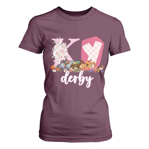 Retro Floral KY Horse Racing Graphic T Shirt For Women Pink Gingham Southern Belle Derby Day Aesthetic TS02 Maroon Print Your Wear