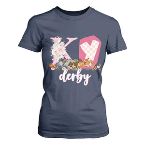 Retro Floral KY Horse Racing Graphic T Shirt For Women Pink Gingham Southern Belle Derby Day Aesthetic TS02 Navy Print Your Wear