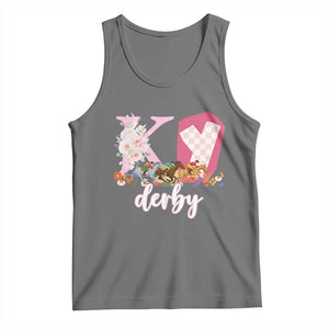 Retro Floral KY Horse Racing Graphic Tank Top Pink Gingham Southern Belle Derby Day Aesthetic TS02 Black Heather Print Your Wear