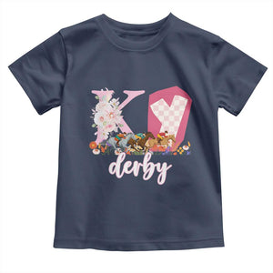 Retro Floral KY Horse Racing Graphic Toddler T Shirt Pink Gingham Southern Belle Derby Day Aesthetic TS02 Navy Print Your Wear