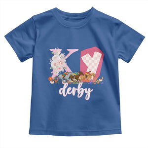 Retro Floral KY Horse Racing Graphic Toddler T Shirt Pink Gingham Southern Belle Derby Day Aesthetic TS02 Royal Blue Print Your Wear