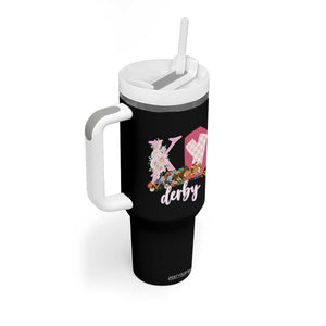 Retro Floral KY Horse Racing Graphic Tumbler With Handle Pink Gingham Southern Belle Derby Day Aesthetic TS02 Print Your Wear