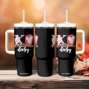Retro Floral KY Horse Racing Graphic Tumbler With Handle Pink Gingham Southern Belle Derby Day Aesthetic TS02 Print Your Wear