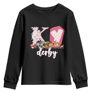 Retro Floral KY Horse Racing Graphic Youth Sweatshirt Pink Gingham Southern Belle Derby Day Aesthetic TS02 Black Print Your Wear