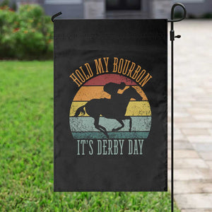 Hold My Bourbon It’s Derby Day Vintage Sunset Garden Flag Funny Horse Racing Enthusiast Retro Graphic TS02 Print Your Wear