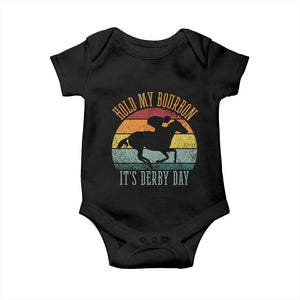 Hold My Bourbon It’s Derby Day Vintage Sunset Baby Onesie Funny Horse Racing Enthusiast Retro Graphic TS02 Black Print Your Wear