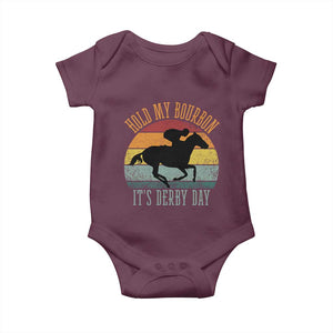 Hold My Bourbon It’s Derby Day Vintage Sunset Baby Onesie Funny Horse Racing Enthusiast Retro Graphic TS02 Maroon Print Your Wear