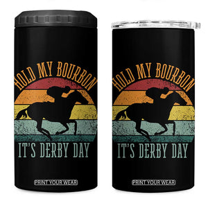 Hold My Bourbon It’s Derby Day Vintage Sunset 4 in 1 Can Cooler Tumbler Funny Horse Racing Enthusiast Retro Graphic TS02 One Size: 16 oz Black Print Your Wear