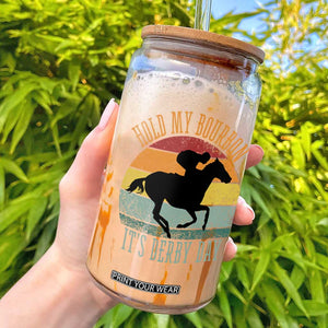 Hold My Bourbon It’s Derby Day Vintage Sunset Glass Can Funny Horse Racing Enthusiast Retro Graphic TS02 Black Print Your Wear