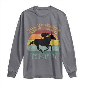 Hold My Bourbon It’s Derby Day Vintage Sunset Long Sleeve Shirt Funny Horse Racing Enthusiast Retro Graphic TS02 Charcoal Print Your Wear