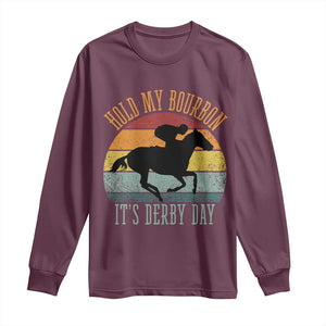 Hold My Bourbon It’s Derby Day Vintage Sunset Long Sleeve Shirt Funny Horse Racing Enthusiast Retro Graphic TS02 Maroon Print Your Wear