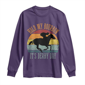 Hold My Bourbon It’s Derby Day Vintage Sunset Long Sleeve Shirt Funny Horse Racing Enthusiast Retro Graphic TS02 Purple Print Your Wear